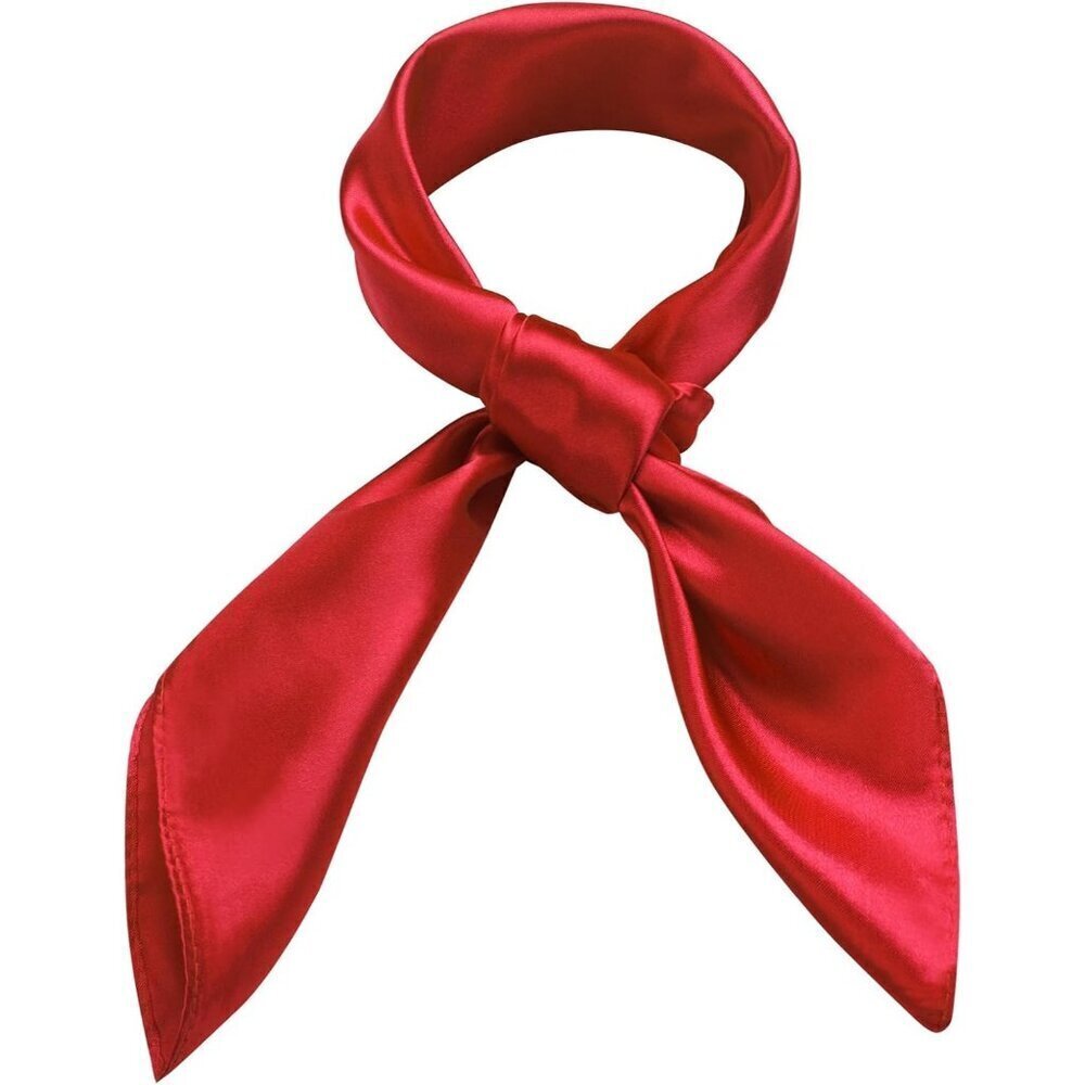 Women's Red Silk Feeling Scarf 23.6'' Square Satin Scarf Neck Head Bandana